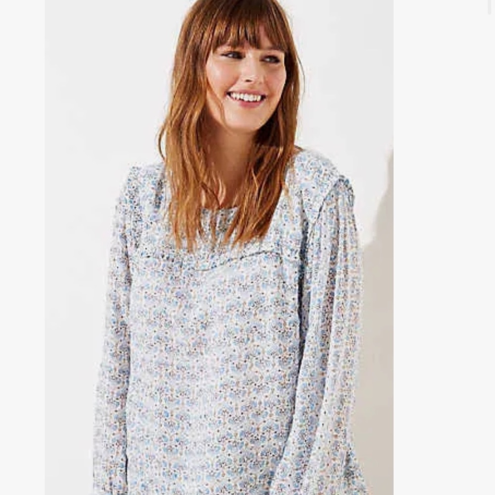Loft Mosaic Ruffle Yoke Blouse Size 18 Women's